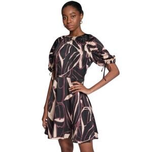 NWT TED BAKER Gilliaa Abstract Black Print Puff Sleeve Mini Dress